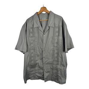 KS Island Mens Embroidered Gray Hawaiian Button Up Shirt Short Sleeve 3XL Big